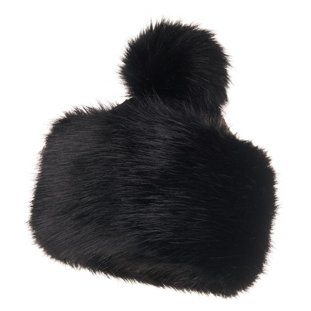 9670 Classic Pom Hat - Faux Fur Trim Hats - Warm Winter Cap L, Black